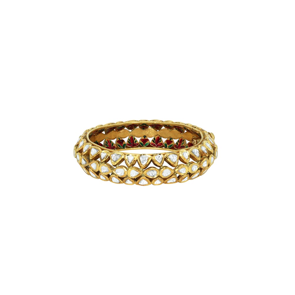 Honeycomb Polki Bangle with Red-Green Enamel Detailing